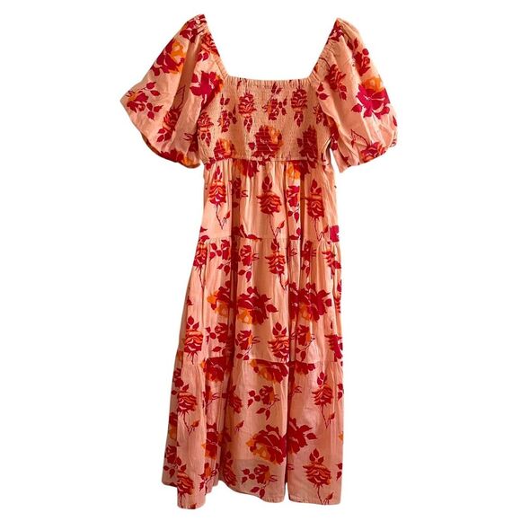 Meadow Rhodes Floral Maxi Dress L Smocked Tiered Babydoll Cottagecore Milkmaid - Picture 2 of 10